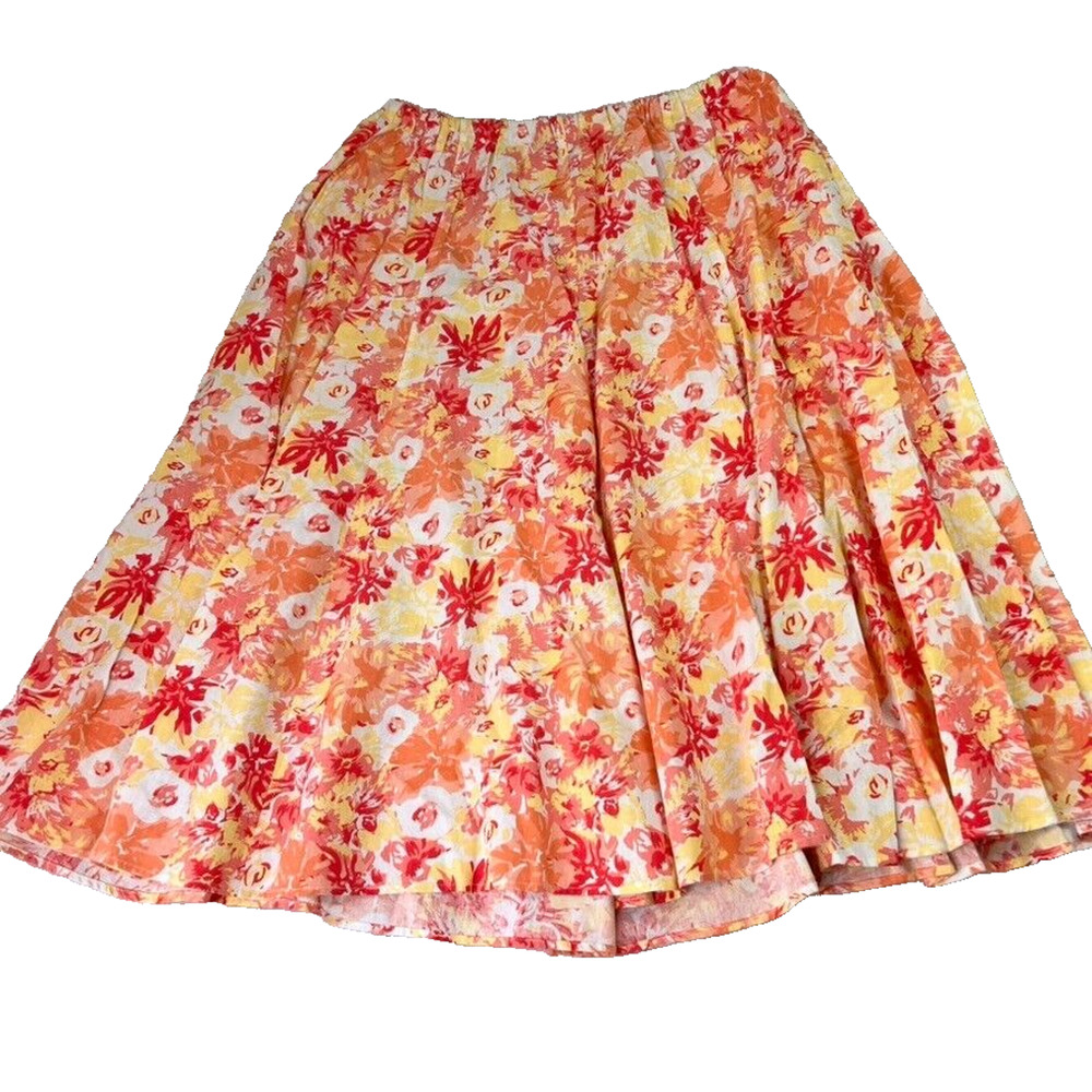 Woman Within Midi Skirt Large Pink Linen Blend Floral Print A Line Pullon